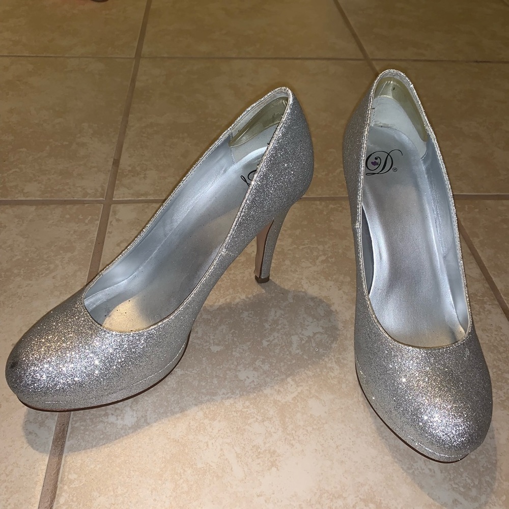 Special occasion silver glitter heels